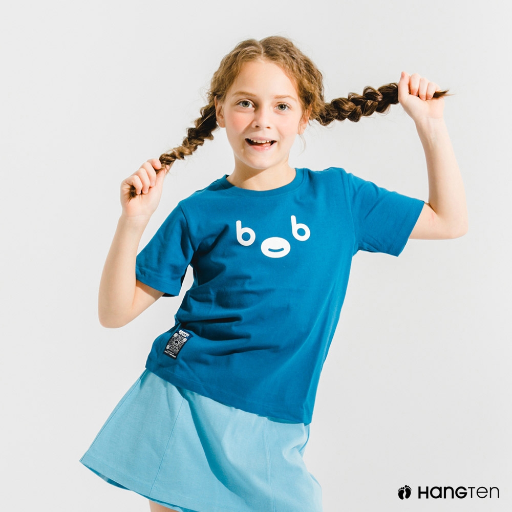 Hang Ten- 中性童-Big Blue有機棉印花短袖T恤-藍色