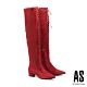 長靴 AS 時髦新勢力綁帶造型尖頭粗高跟過膝長靴－紅 product thumbnail 1