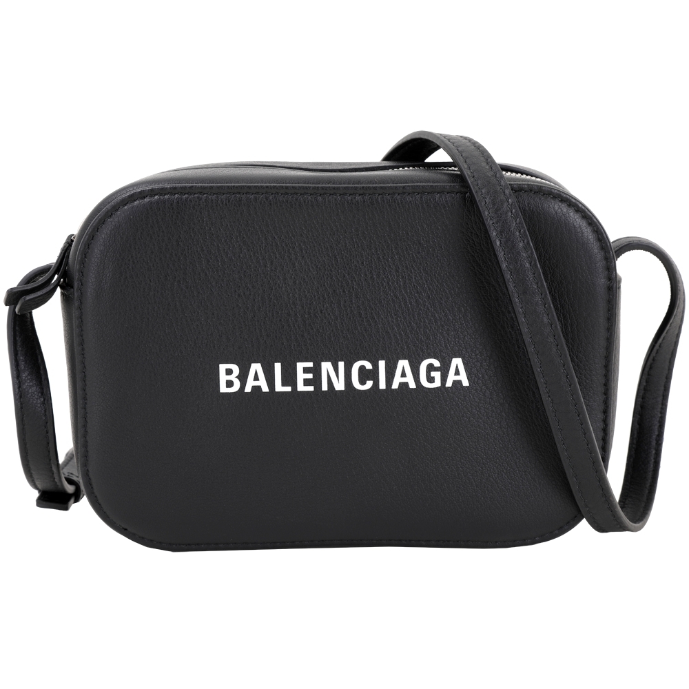 BALENCIAGA EVERYDAY 品牌字母小牛皮相機包(黑色/XS)