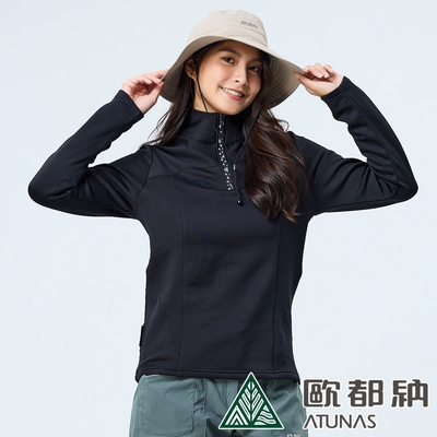 【ATUNAS 歐都納】女款POLARTEC POWER STRETCH長袖保暖立領衫A1PS2319W黑/吸濕排汗/彈性刷毛/中層衣