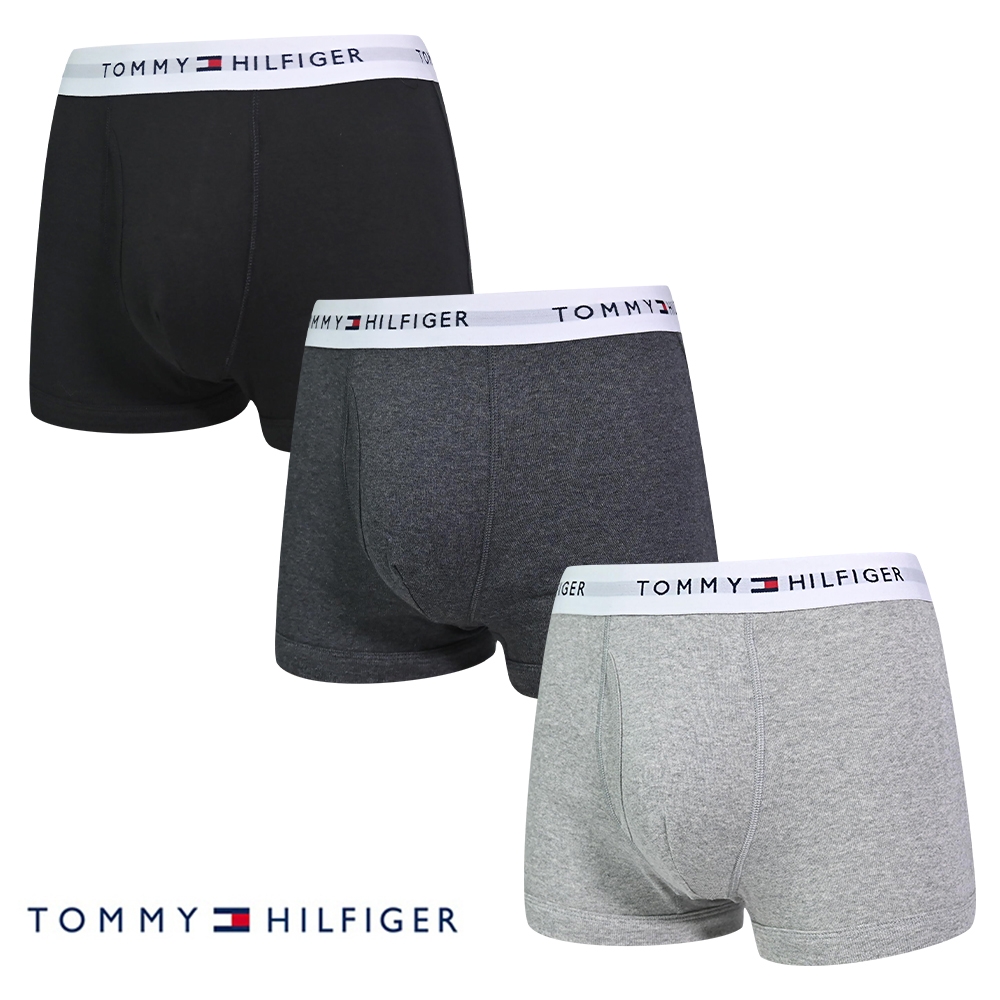 Tommy Hilfiger Cotton Stretch 男內褲 短版棉質高彈性合身平口褲/Tommy四角褲-灰、深灰、黑 三入組