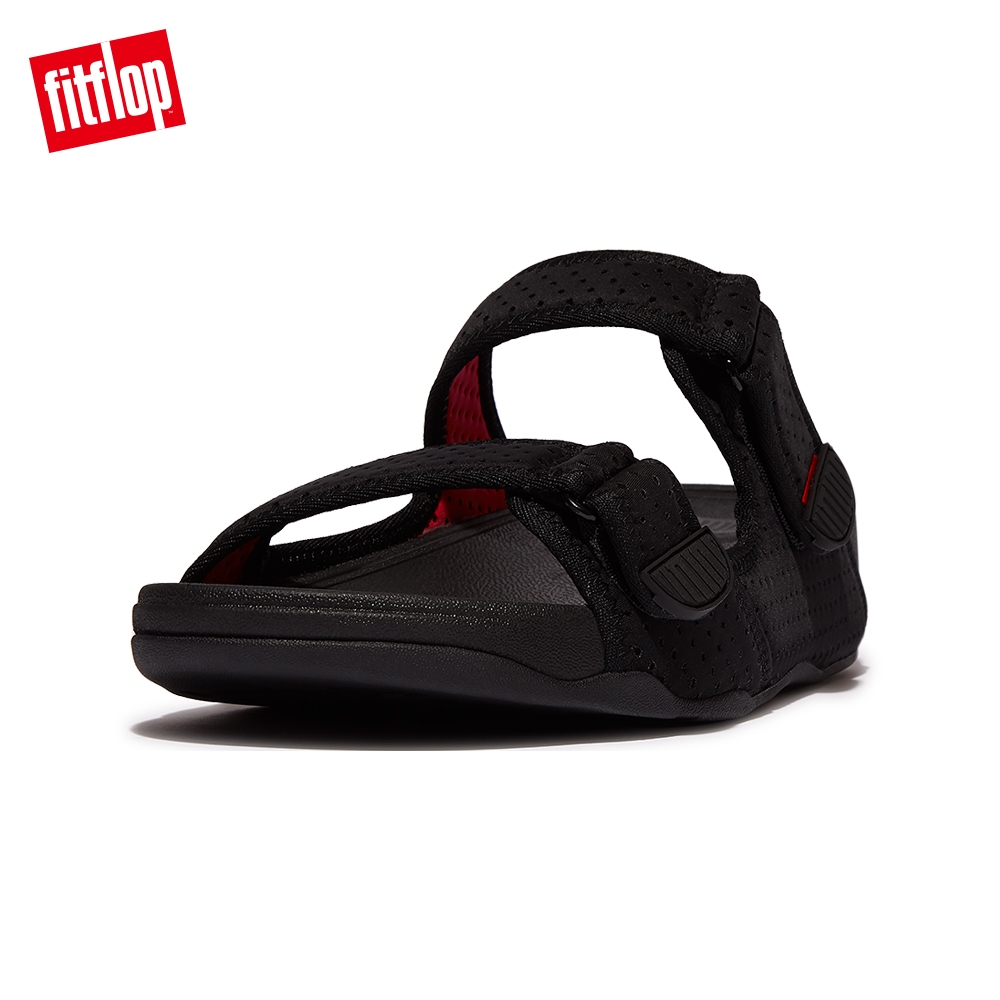 【FitFlop】GOGH MOC MENS WATER-RESISTANT PERF NEOPRENE SLIDES透氣潛水布雙帶涼鞋-男(黑色/霓虹橙)