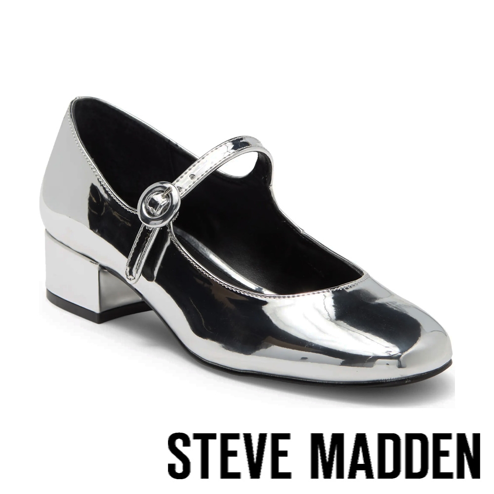 STEVE MADDEN-SESSILY 低跟圓頭瑪莉珍鞋-銀色