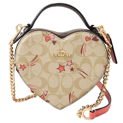 COACH Heart Crossbody 限定版塗鴉印花愛心造型雙層兩用包(卡其)