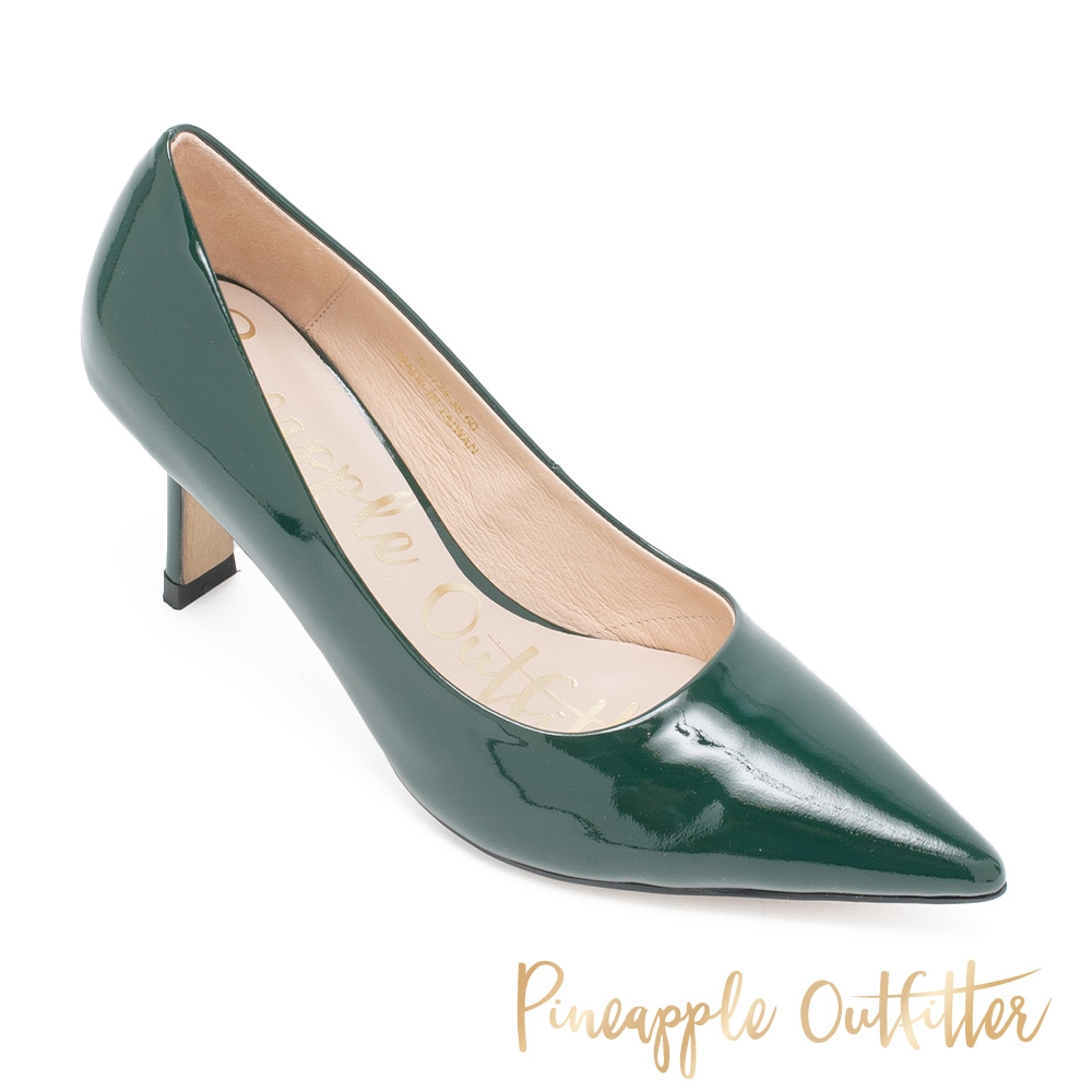 Pineapple Outfitter-PELLO 真皮素面尖頭中跟鞋-綠色