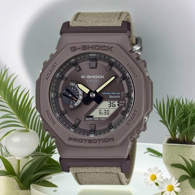 CASIO 卡西歐 G-SHOCK 太陽能藍芽 農家橡樹八角手錶 環保布質錶帶 送禮推薦 GA-B2100CT-5A