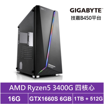 技嘉B450平台[魂鬥哨兵]R5四核GTX1660S獨顯電玩機