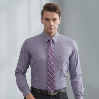 Valentino Rudy范倫鐵諾.路迪-長袖襯衫-深紫細格紋(暗釘釦)