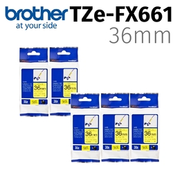 【5入組】brother TZe-FX661 (可彎曲)纜線標籤帶 ( 36mm黃底黑字 )