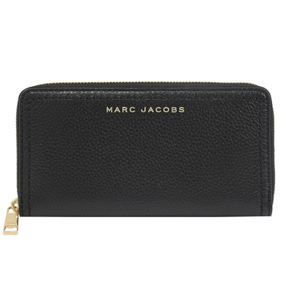 MARC JACOBS 經典LOGO荔枝紋ㄇ字拉鍊長夾(黑)