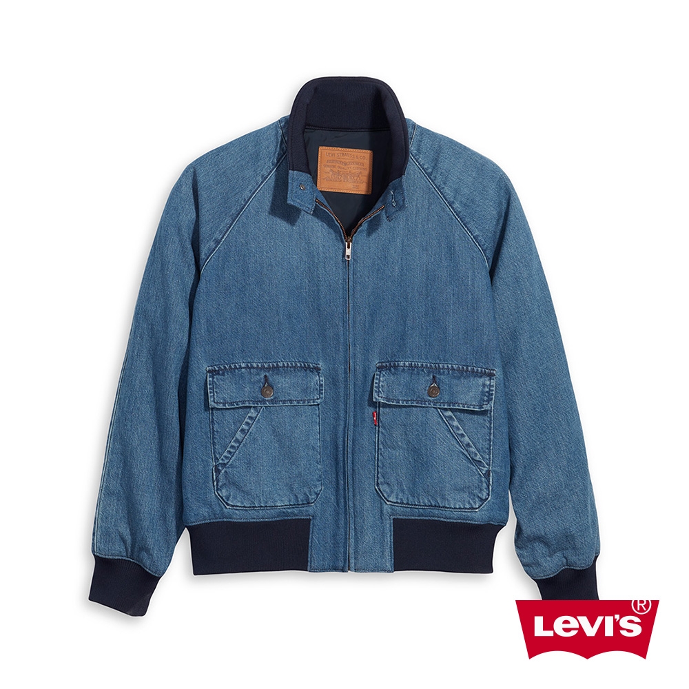 Levis 男款 小立領工裝牛仔外套 / 精工中藍染水洗 / 寒麻纖維