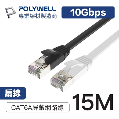 POLYWELL CAT6A 高速網路扁線 15M