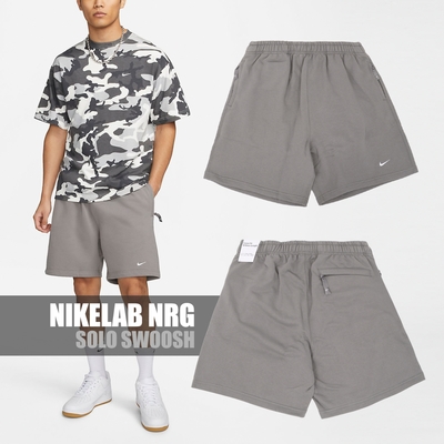 Nike 短褲 Lab Solo Swoosh Shorts 男款 灰 拉鍊口袋 抽繩 棉褲 DX0818-029