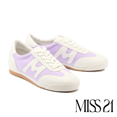 休閒鞋 MISS 21 美式復古M字拼接綁帶厚底休閒鞋－紫
