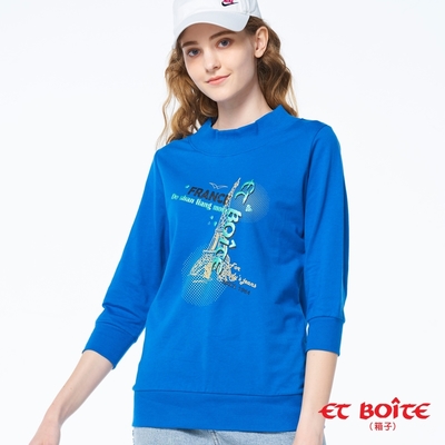 ET BOîTE 箱子 BLUE WAY – 巴黎鐵塔LOGO七分袖TEE(藍)