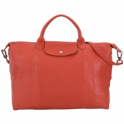 LONGCHAMP Le pliage Cuir 短把羊皮摺疊兩用水餃包(大/磚紅)