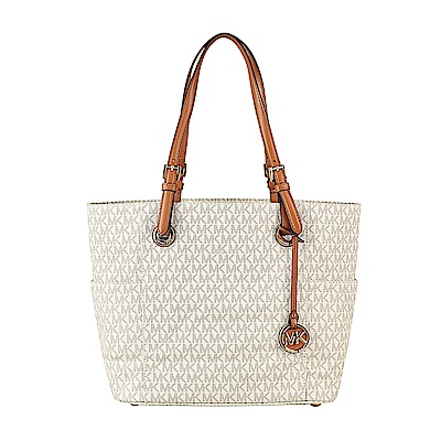 MICHAEL KORS JET SET ITEM印花LOGO PVC皮革雙袋肩背包(香草