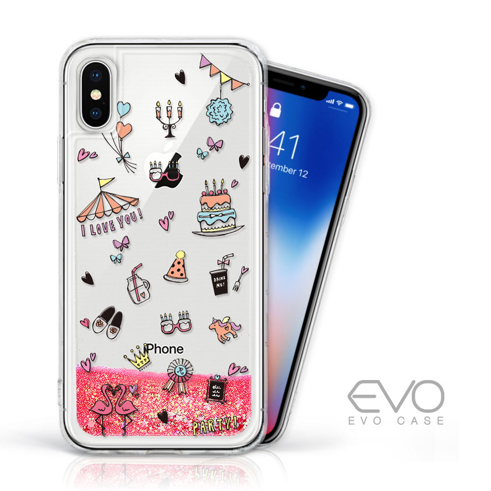 EVO CASE iPhone X/Xs 閃粉亮片流沙手機軟殼 - 氣球派對