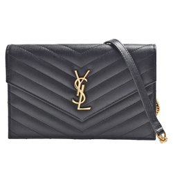 YSL 經典MONOGRAM系列品牌LOGO V字縫小牛皮WOC斜背包(黑色)