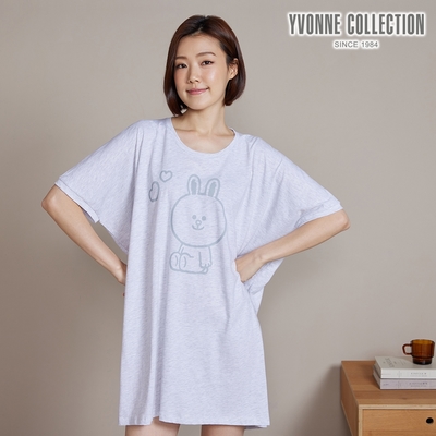 YVONNE 以旺傢飾 兔兔網印大T上衣-銀白灰（LINE FRIENDS）