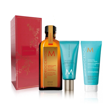 MOROCCANOIL 限定版金囍禮盒(摩洛哥優油100ml+優油經典護手霜40ml) 送優油高效保濕精華75ml