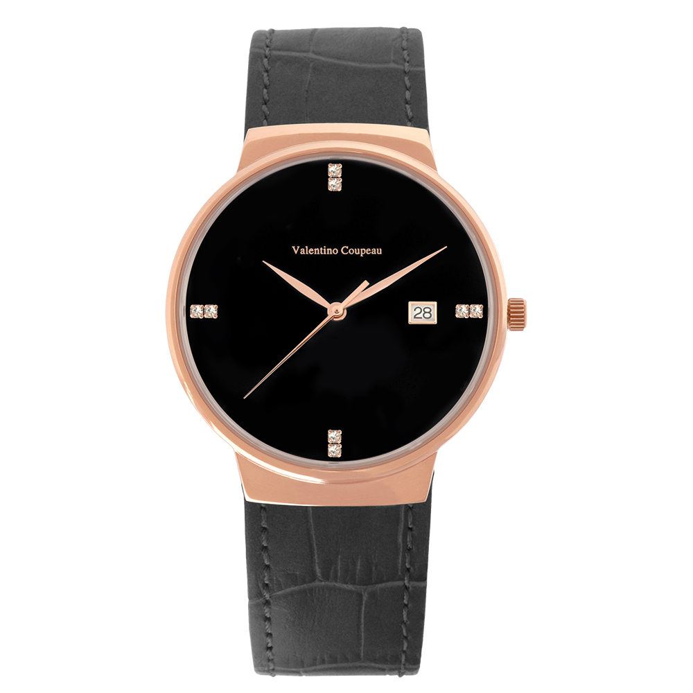 Valentino Coupeau 范倫鐵諾 古柏 時尚極簡設計腕錶【玫瑰/黑皮/黑珠】