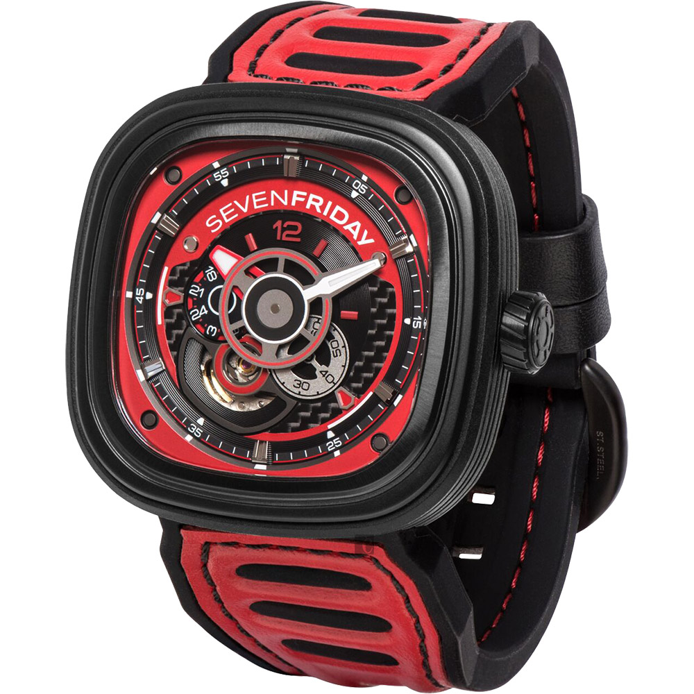 SEVENFRIDAY  P3B賽車車隊系列 限量機械錶-黑x紅/48mm P3B-6