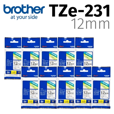 【10入組】brother 原廠護貝標籤帶 TZe-231 (白底黑字 12mm)