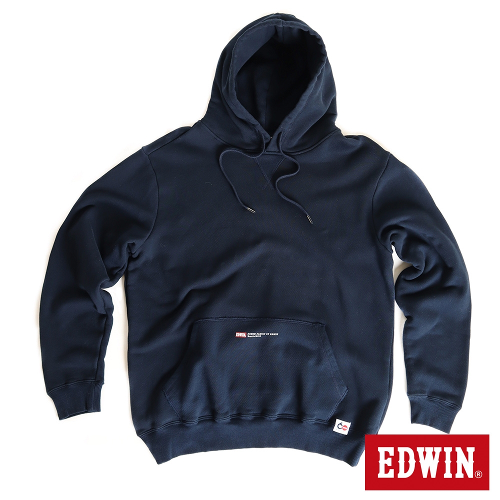 EDWIN 60週年限定 W LOGO水墨帽T-男-丈青色