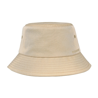 BURBERRY 刺繡LOGO內部頂部格紋設計純棉漁夫帽(蜂蜜米)