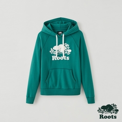 Roots 女裝- 經典海狸LOGO連帽上衣-綠色
