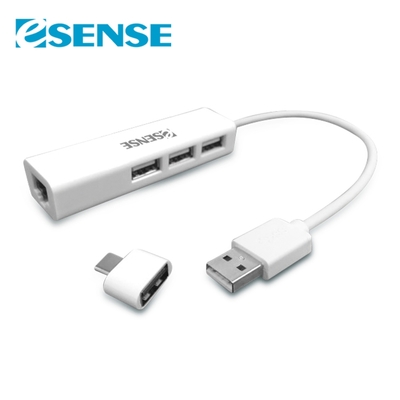 Esense USB2.0轉RJ45+HUB轉接器(01-RJU169)