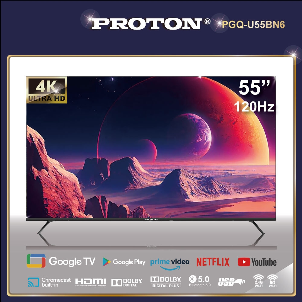 普騰 PTOTON 55型 QLED 120Hz量子點聯網液晶顯示器 4K Google TV加碼贈LiTV季卡(PGQ-U55BN6)/含基本安裝