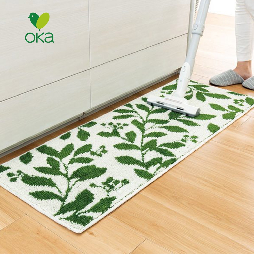 日本OKA PLYS base綠植印花毛絨止滑廚房地墊-45x120cm-2色可選