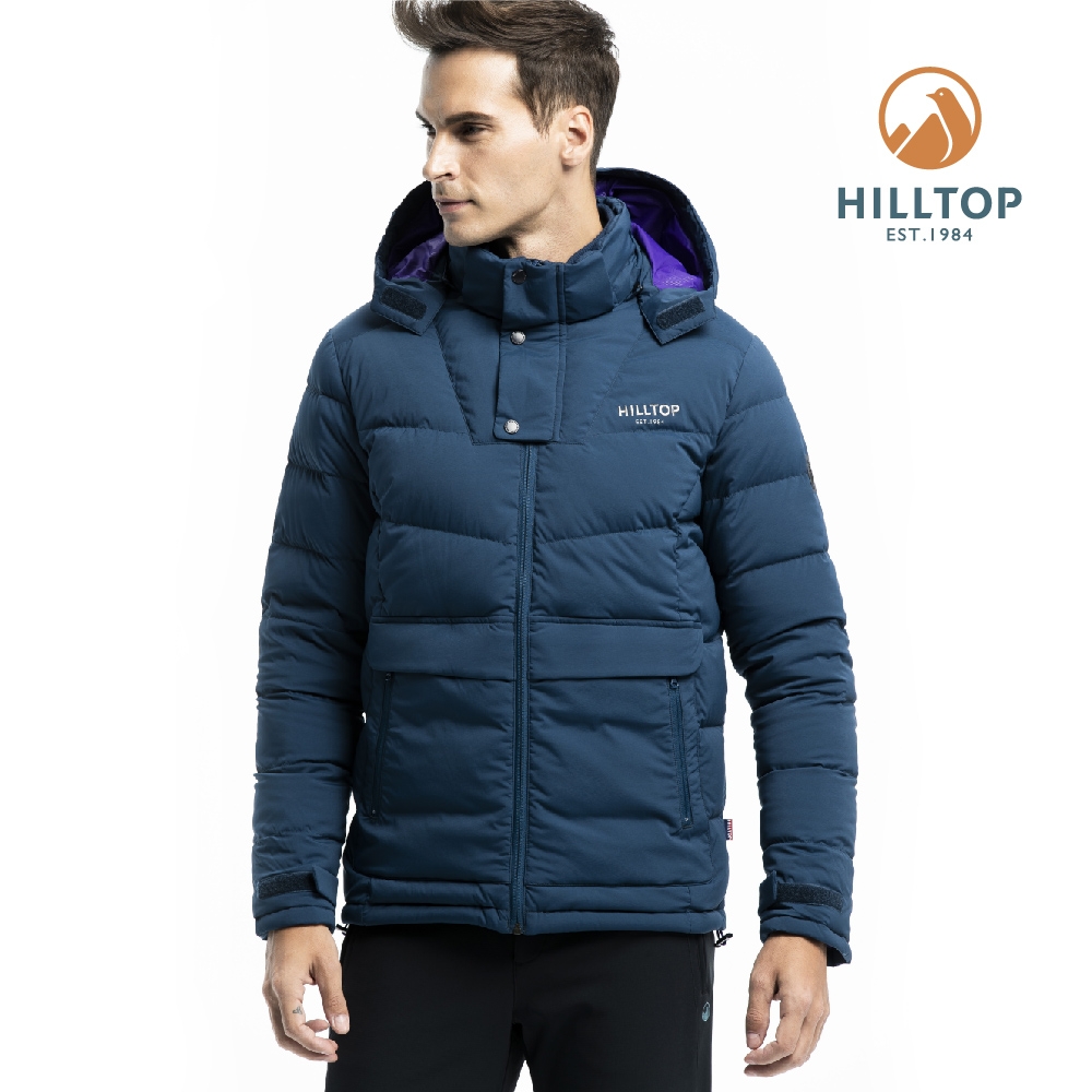 Hilltop 山頂鳥 男款超潑水保暖蓄熱羽絨短大衣F22MZ1藍