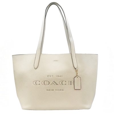 COACH 大LOGO軟牛皮肩背大托特包(米白)