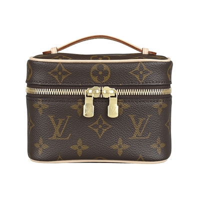 LV M44936 Nice Nano花紋LOGO設計Monogram帆布拉鍊手提化妝箱(迷你/咖啡)