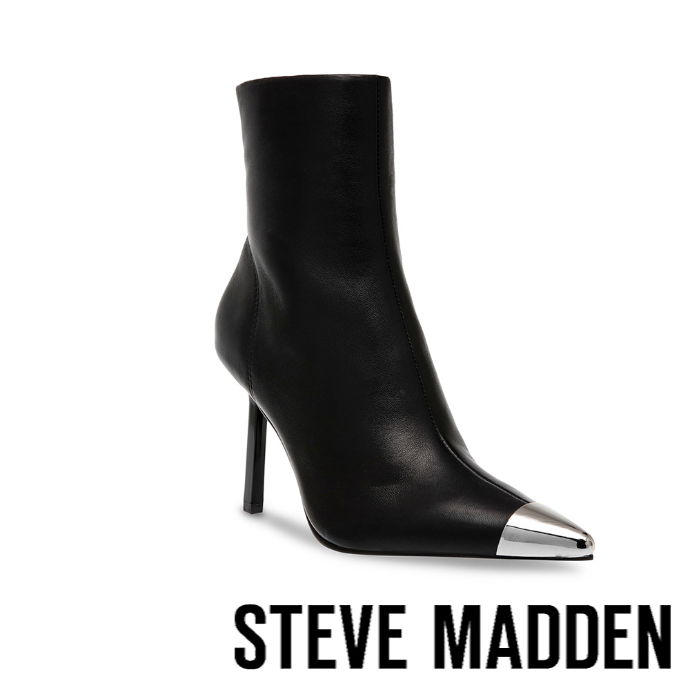 STEVE MADDEN-IYANNA-C 拼接尖頭細跟短靴-黑色