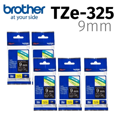 【5入組】brother TZe-325 特殊規格標籤帶 ( 9mm 黑底白字 )