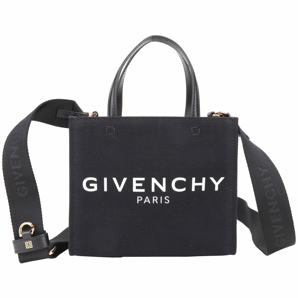 GIVENCHY G-Tote 字母印花帆布手提/斜背托特包(黑色)