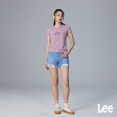 Lee 女款 抽鬚刷破牛仔短褲 中淺藍洗水