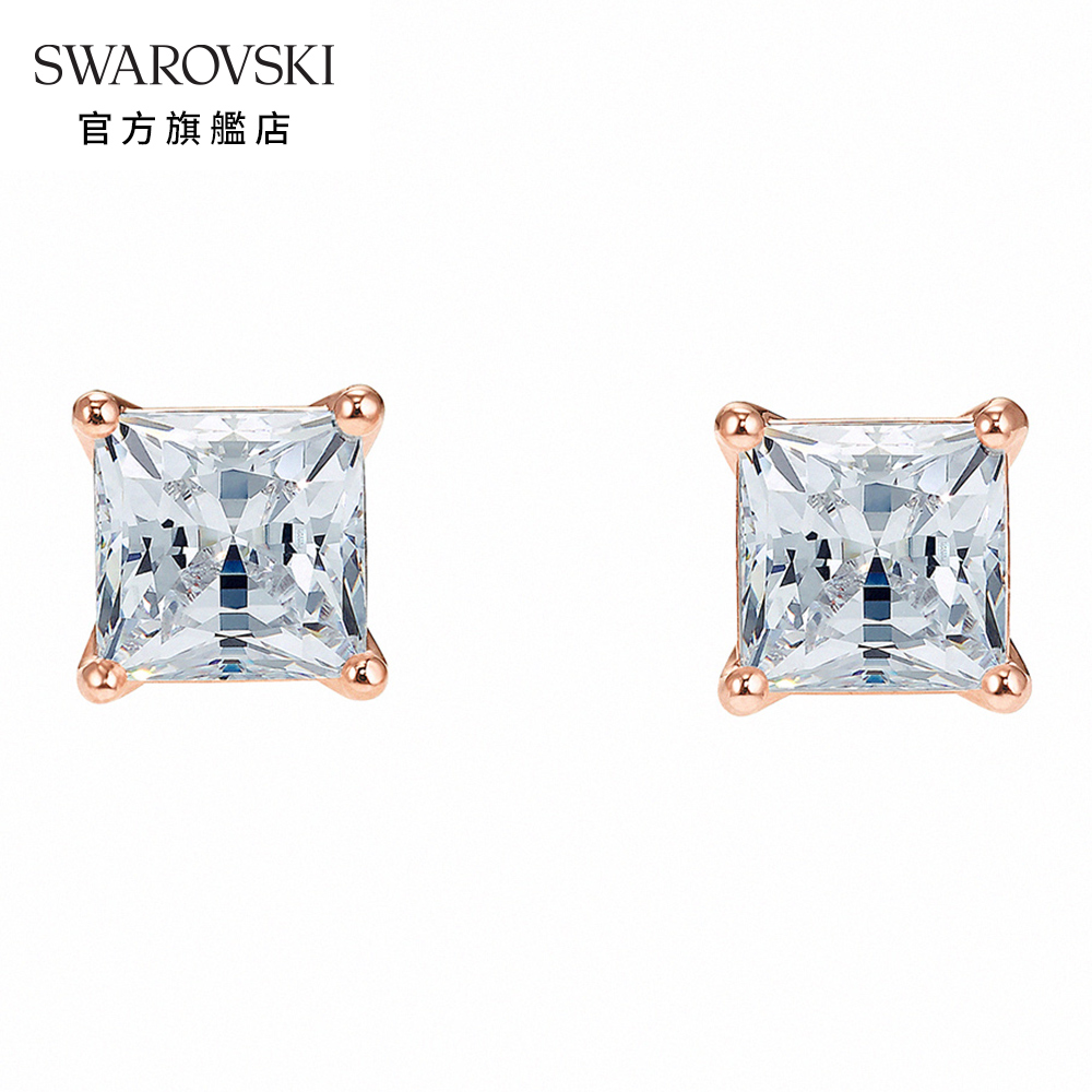 SWAROVSKI 施華洛世奇 Attract 玫金色方形璀璨寶石穿孔耳環