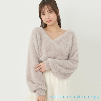 earth music 蓬鬆毛絨層疊Ｖ領剪裁針織上衣