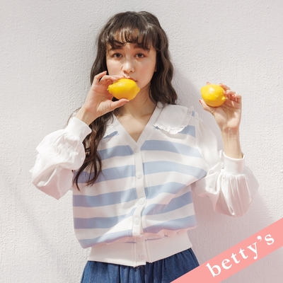 betty’s貝蒂思 公主領條紋拼接開襟上衣(淺藍)