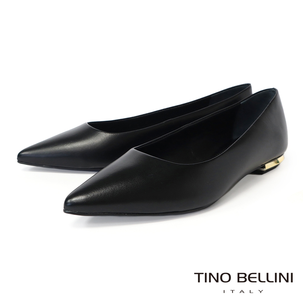 【TINO BELLINI 貝里尼】巴西進口尖頭素面平底鞋FWBT036-1(黑色)