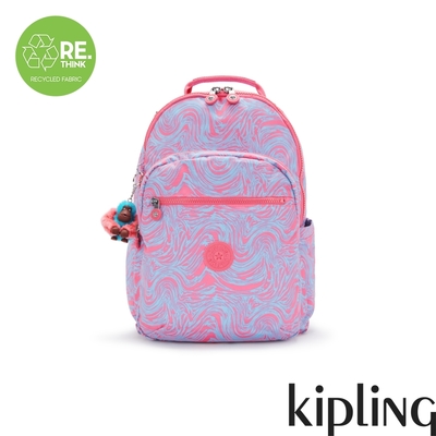 Kipling 藍粉波浪印花機能手提後背包-SEOUL