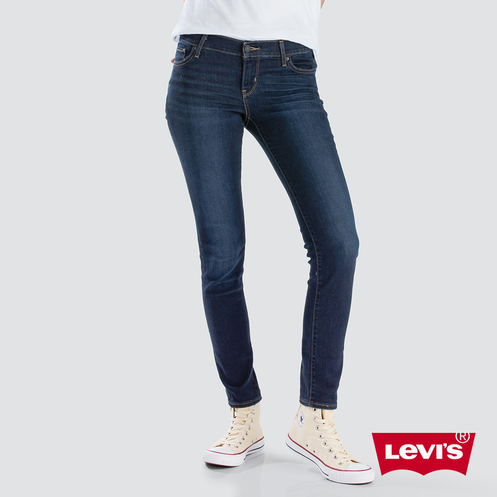 Levis 女款 711 中腰緊身窄管牛仔褲 深藍微刷白 彈性布料