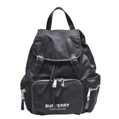 BURBERRY 巴寶莉 經典品牌LOGO尼龍後背包(中-黑)