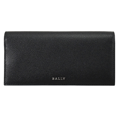 BALLY BALIRO 品牌金屬LOGO內外撞色牛皮對開多卡長夾(黑/藍)