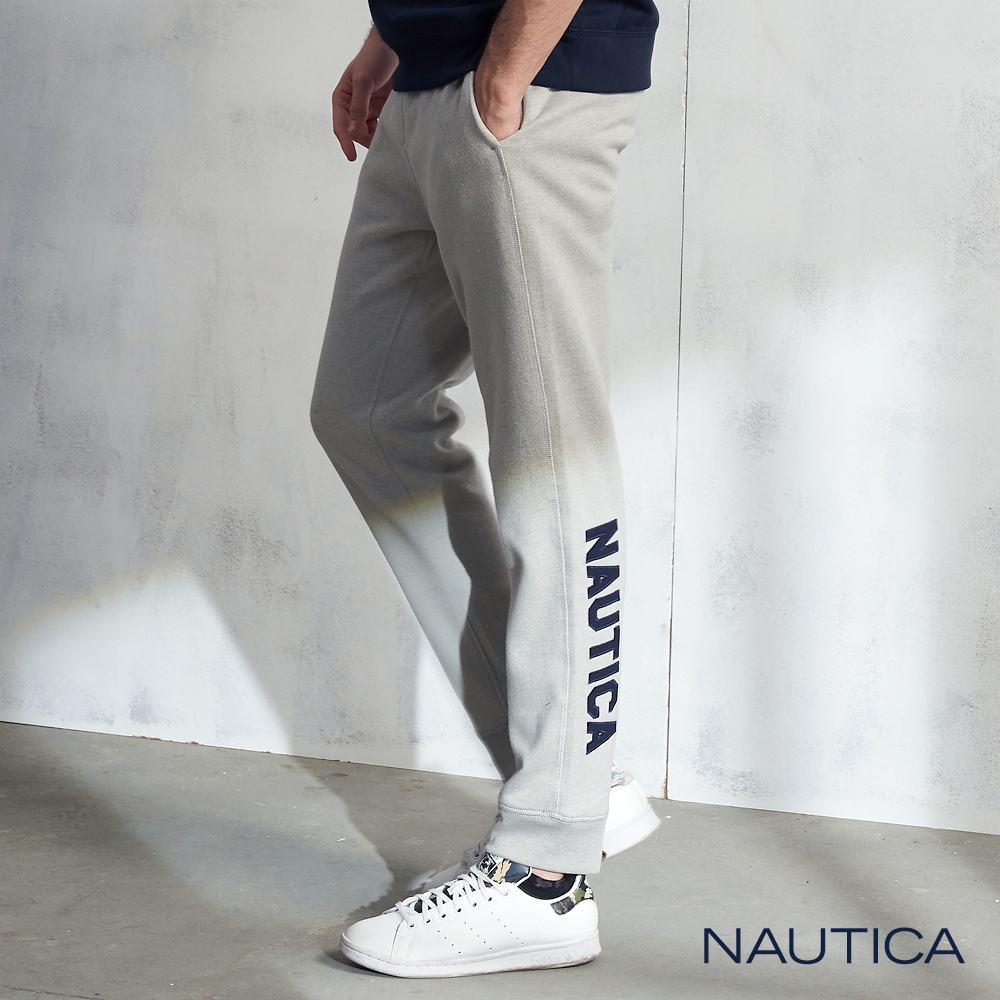 Nautica男裝撞色LOGO休閒長褲-淺灰